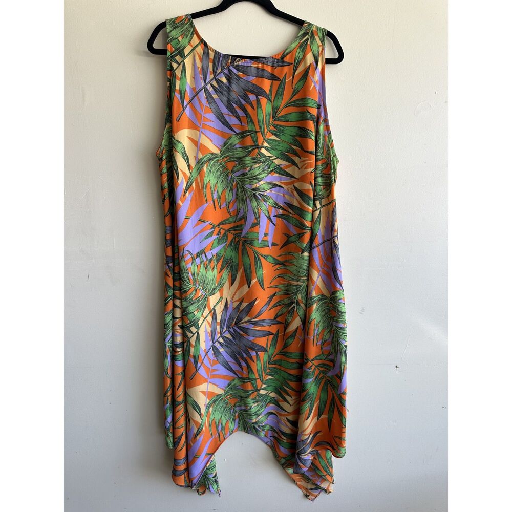 Glamour Tropical Palm Leaf Hanky Hem Dress Plus Size 18W Orange Sleeveless